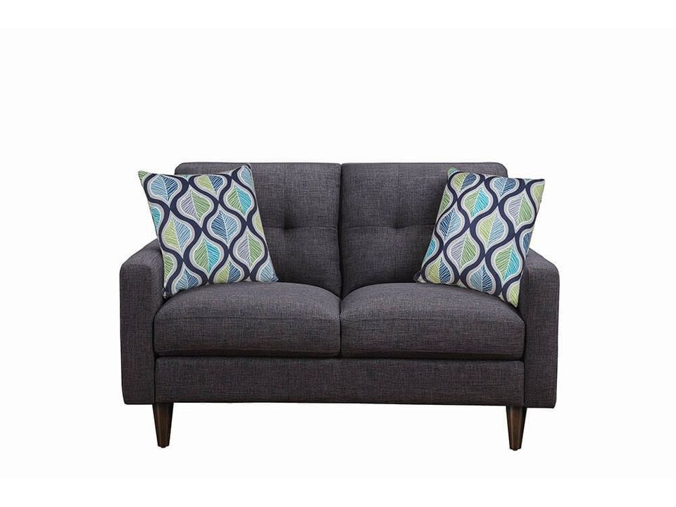 Fabric Upholstered Wooden Loveseat with Tufted Back, Gray-Benzara