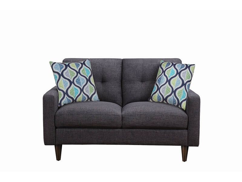 Fabric Upholstered Wooden Loveseat with Tufted Back, Gray-Benzara