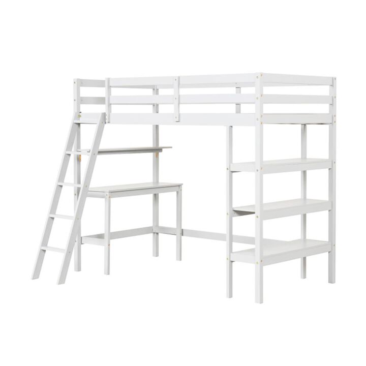 Hivvago Twin Size Loft Bed with Desk and Bookshelves for Kids and Teens