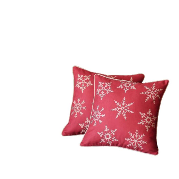 Hivvago Set of 2 Red and White Snowflakes Throw Pillows