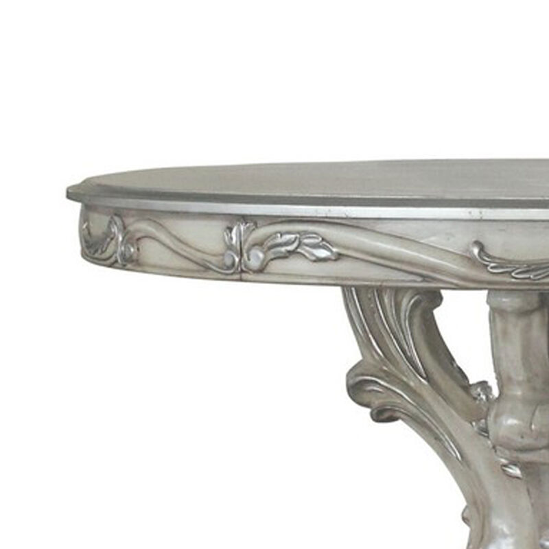 60 Inch Wooden Dining Table with Trestle Base, Bone White - Benzara