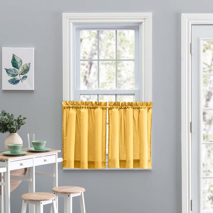 Ellis Stacey 1.5" Rod Pocket High Quality Fabric Solid Color Window Tailored Tier Pair 56"x24" Yellow