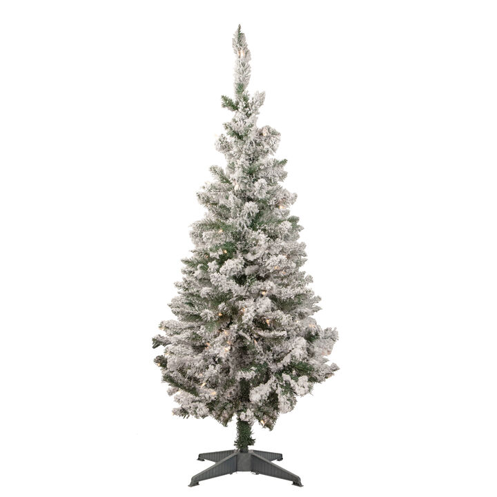 4' Pre-Lit Flocked Slim Pine Artificial Christmas Tree  Clear Lights