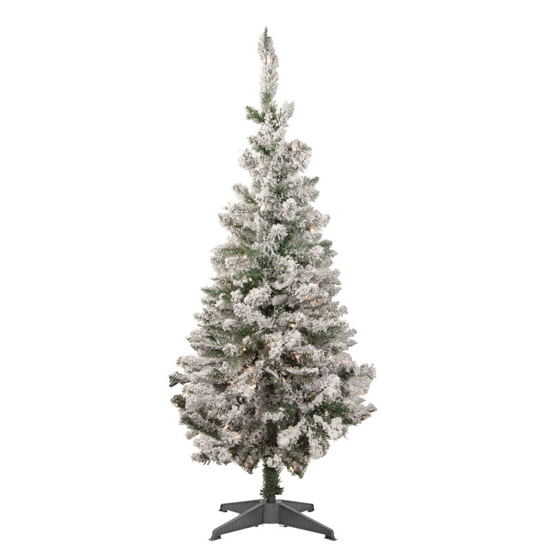 4' Pre-Lit Flocked Slim Pine Artificial Christmas Tree  Clear Lights