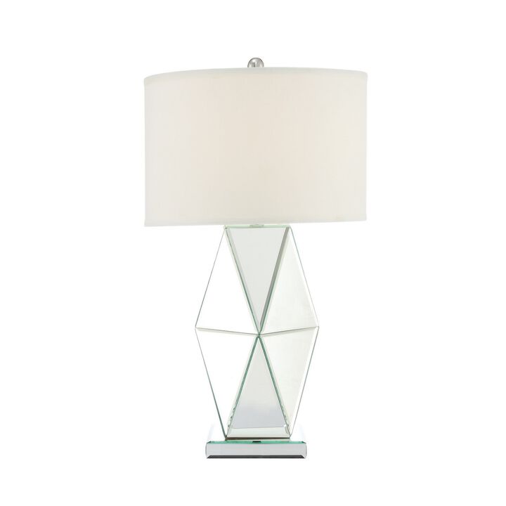 30 Inch Table Lamp, Geometric Mirrored Base, Set of 2, Glass, Clear-Benzara