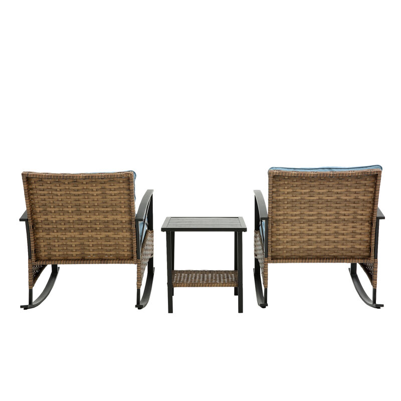 3 Pieces Rocking Rattan Set Wholesale Leisure Chair Outdoor Rattan Rocking Chair Set Grey