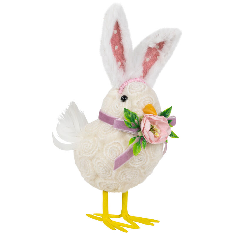 Floral Easter Chick with Rabbit Ears Figurine - 8.75" - White