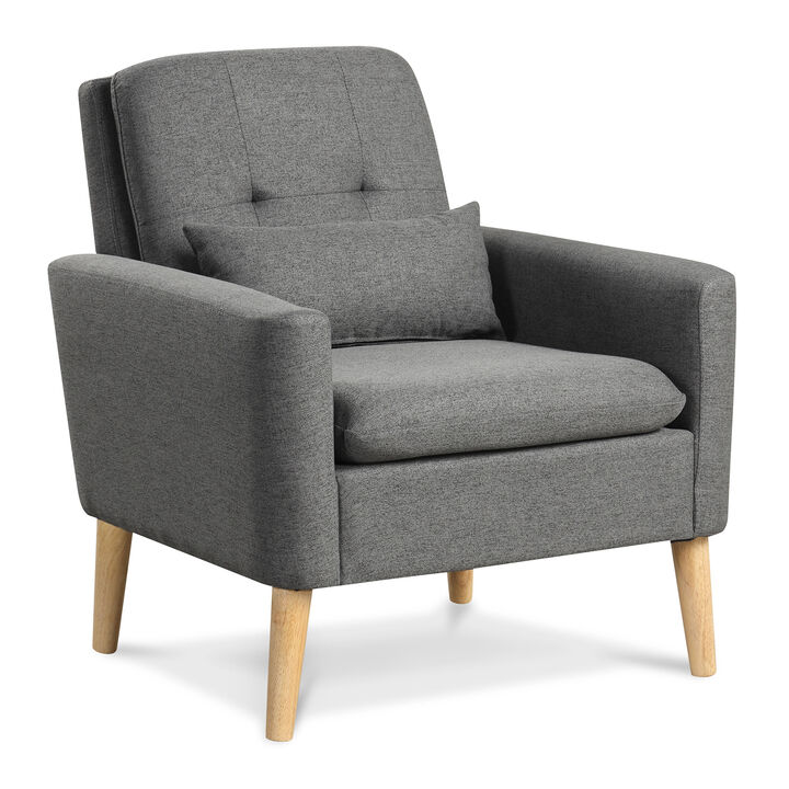 Accent Chair with Lumbar Pillow Natural Rubber Wood Legs Padded Cushions