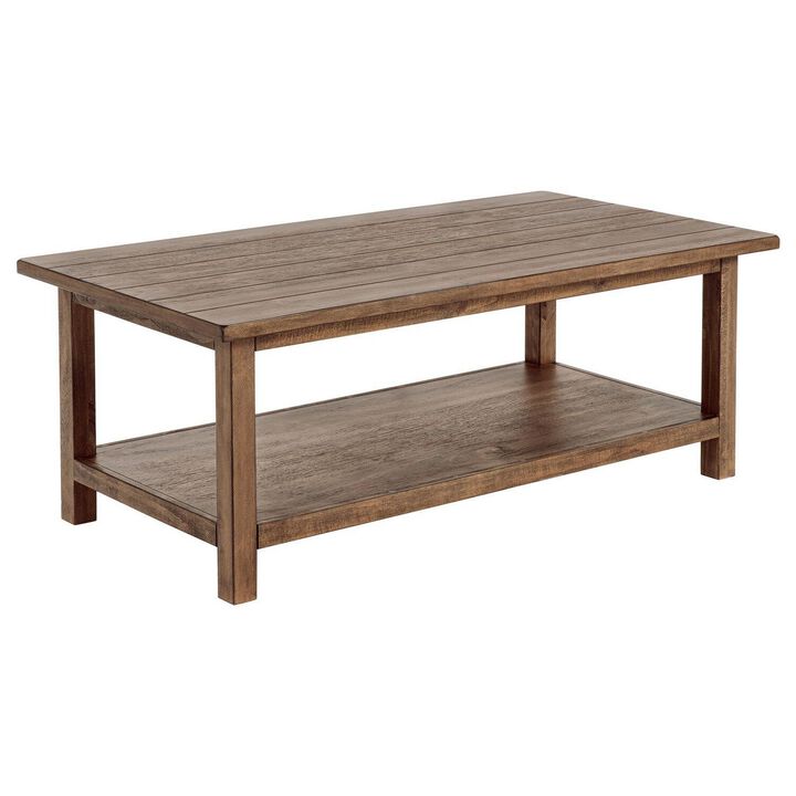 Ayne Coffee Table, 1 Shelf, Distressed Brown Wood Frame, 47 Inch - Benzara