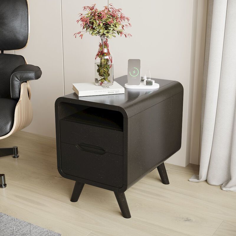 Jofran Marlowe Mid-Century Modern USB Charging Curved Chairside End Table