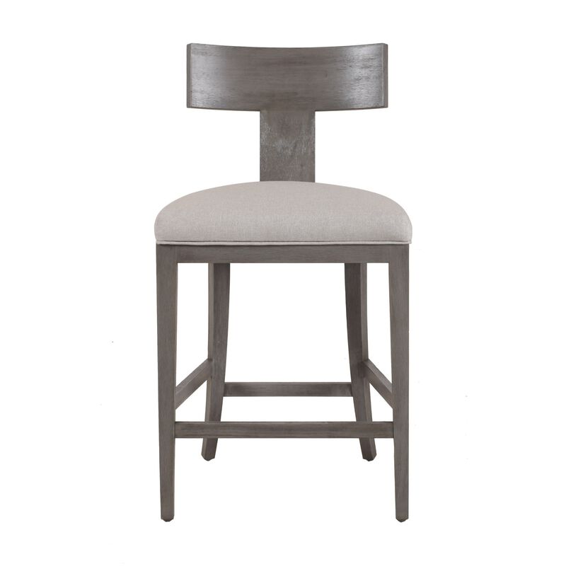 Cid Sten 27 Inch Counter Height Chair, T Shape Back, Soft Beige Linen, Gray - Benzara