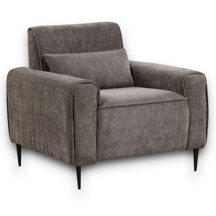 Tiu 39 Inch Accent Chair, Lumbar Pillow, Gray Chenille, Metal, Solid Wood - Benzara