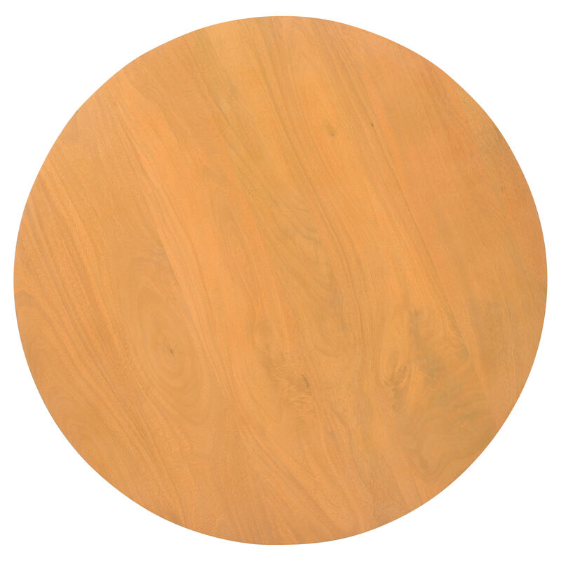 Sejo Coffee Table, 34 Inch Round Top with Fluted Base in Natural Brown Mango Wood - Benzara