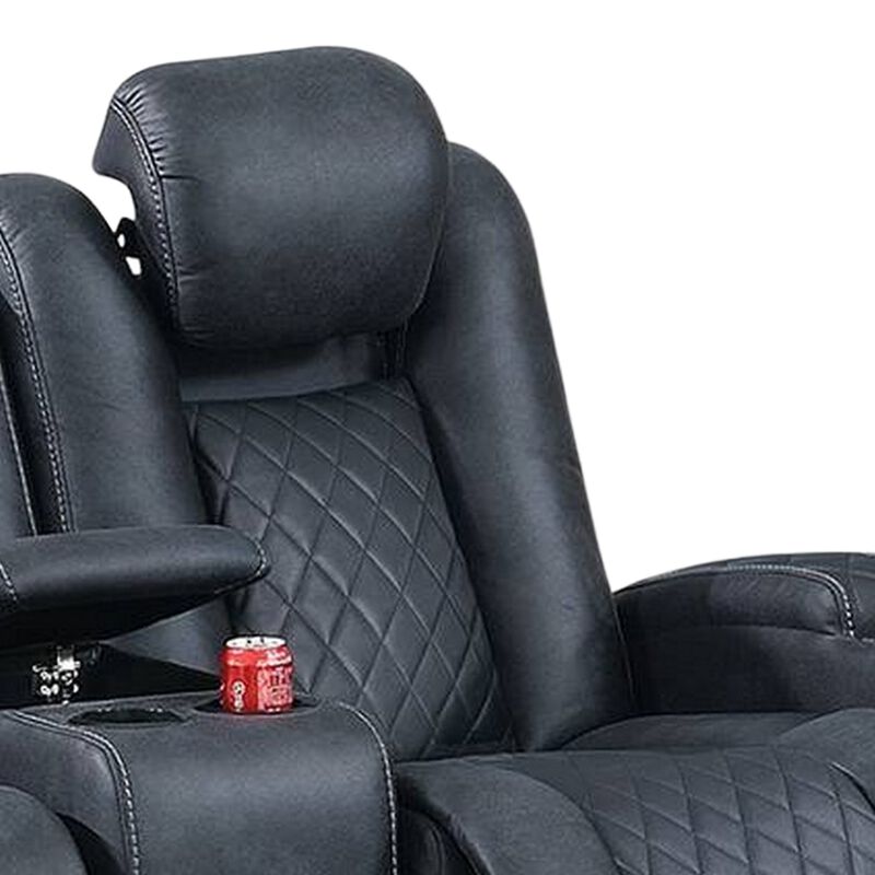 Elva 72 Inch Power Reclining Loveseat, Lift Top Storage Console, Blue-Benzara