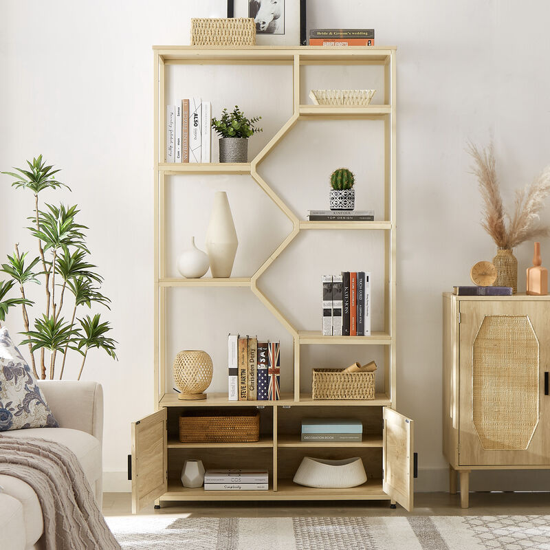 7-Tier Bookshelf & Storage Rack with Cabinet for Living Room & Home Office