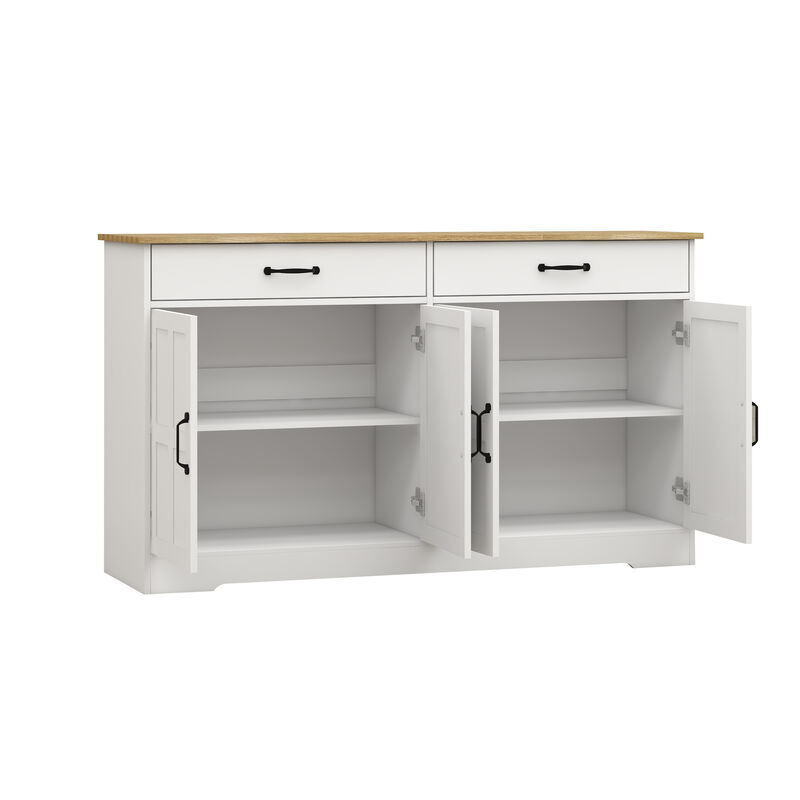 White Wood 55.91 in. Sideboard with Shaker Style Design Doors