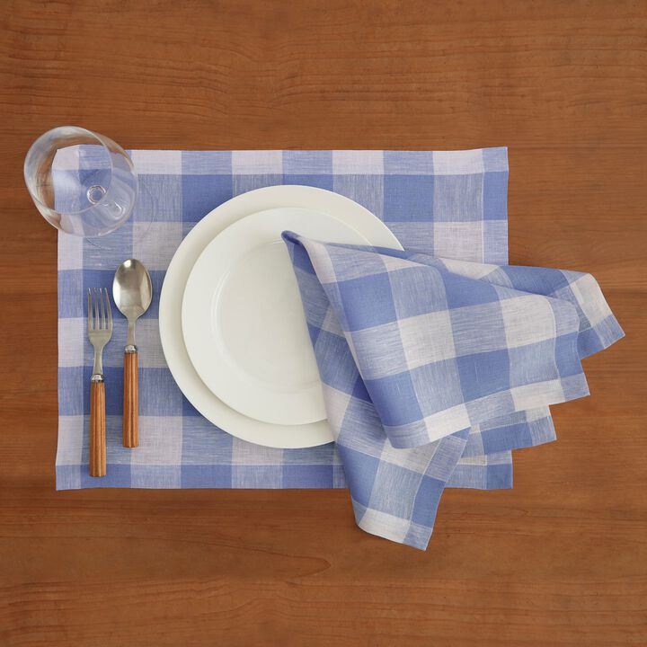 Solino Home 100% Pure Linen 14 x 19 Inch Placemats Set of 4 | Buffalo Check
