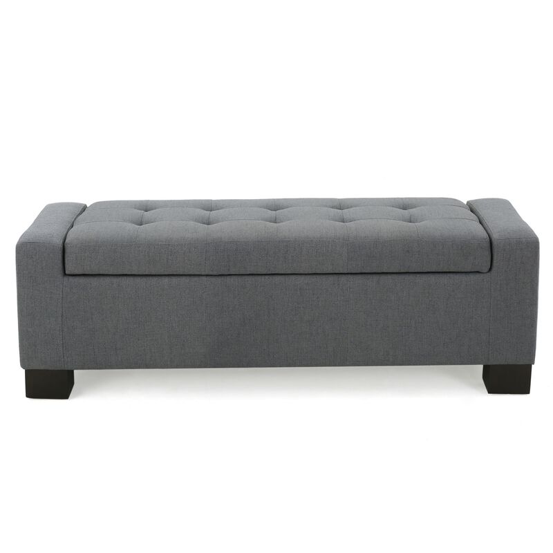 Liani Ottoman Bench, Button Tufted Gray, 50 Inch, Lift Top Storage - Benzara