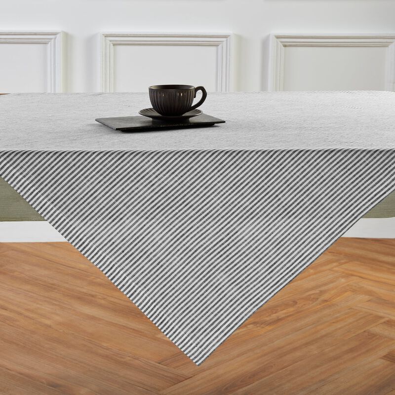 Solino Home 100% Pure Linen Table Throw 52 x 52 Inch | Narrow Stripe for Thanksgiving, Christmas