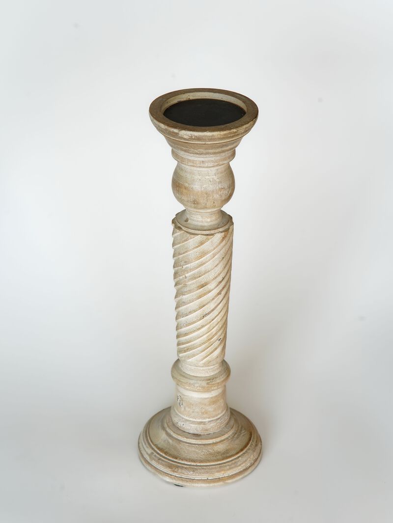 Traditional Antique White Eco-friendly Handmade Mango Wood Set Of Four 6",9",12" & 15" Pillar Candle Holder BBH Homes