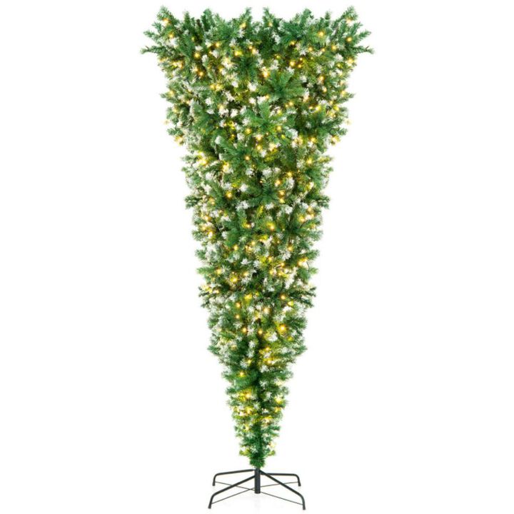 Hivvago 7.5 Feet Pre-Lit Snowy Upside Down Christmas Tree 1100 Tips