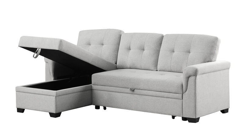 Lucca Light Gray Linen Reversible Sleeper Sectional Sofa With Storage Chaise