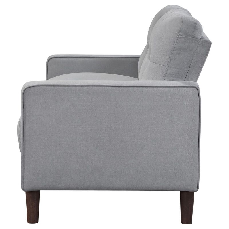 Bow 54 Inch Loveseat, Grid Tufted Back, Track Arms, Self Welt Trim, Gray - Benzara