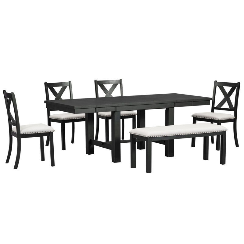 6-Piece Farmhouse Dining Set with Extendable Table