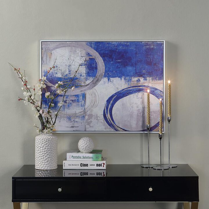 Carolina Living Circle Abstract Wall Art - Blue/Silver - Silver Frame - Small