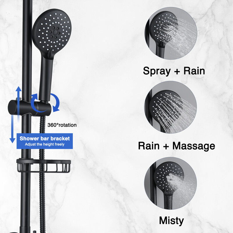 10" Rainfall Shower Head And Handheld Showerhead Combo Shower System With Slide Bar, Matte Black