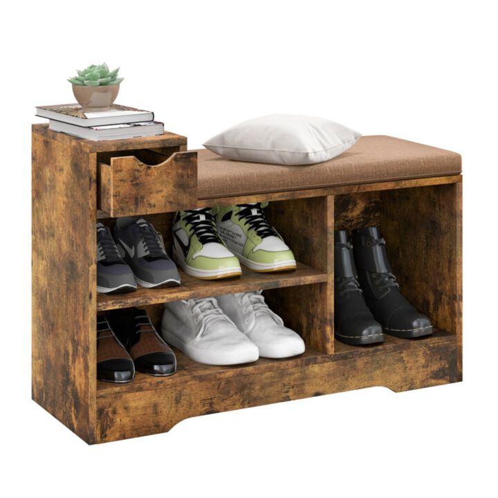 Hivvago Entryway Storage Shoe Bench with 1 Storage Drawer and 3 Open Compartments-Rustic Brown