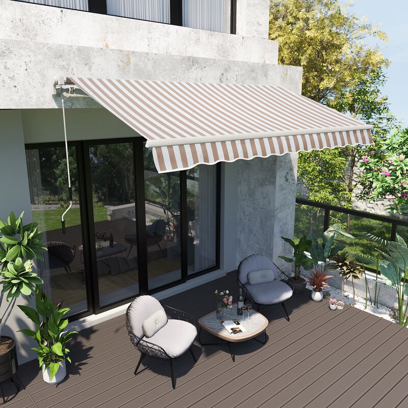 Beige Patio Shield: 12'x8' Retractable Awning with Manual Crank