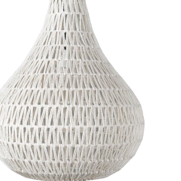 Boney 18 Inch Pendant Light, Woven Rope, Rounded Shape, Iron, White-Benzara