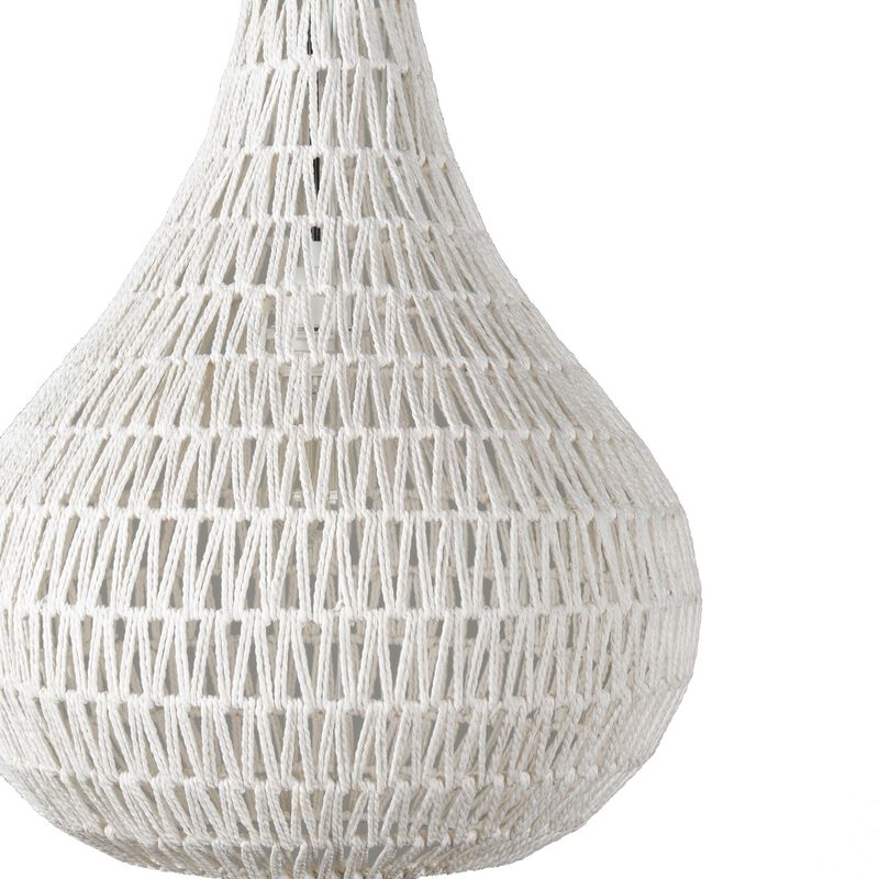 Boney 18 Inch Pendant Light, Woven Rope, Rounded Shape, Iron, White-Benzara