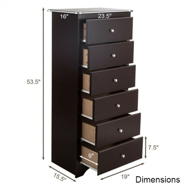 Hivvago Modern Espresso 6 Drawer Tall Wood Dresser Chest