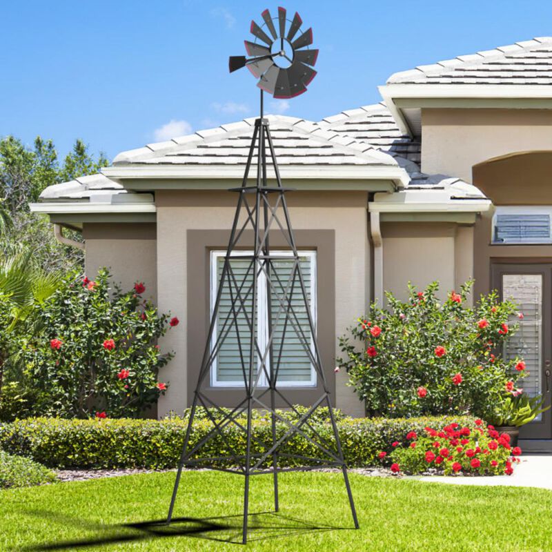 Hivvago 8 Feet Windmill Metal Ornamental Wind Wheel Weather Resistant