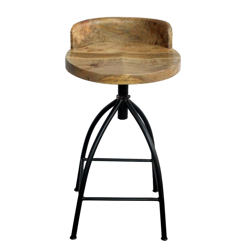 25-31 Inch Industrial Style Counter Height Stool with Adjustable Swivel Seat, Brown, Black-Benzara