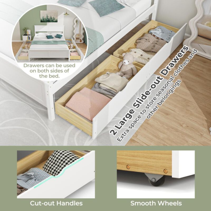 Hivvago Full Size Bed Frame with Storage Drawers and Solid Wood Headboard