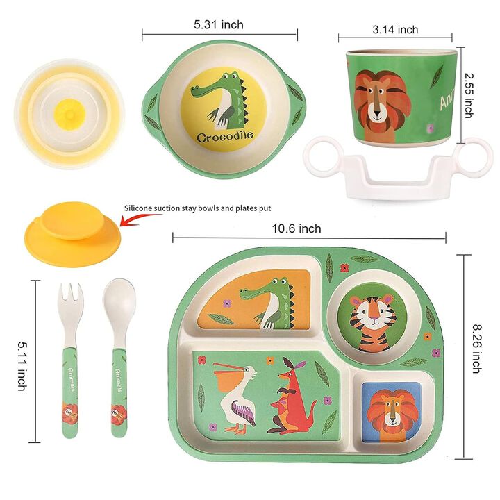 7-Piece Bamboo Kids Dinnerware – BPA-Free, Dishwasher Safe