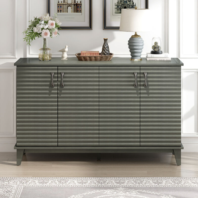 Clihome Sideboard with 4 Door Large Storage Buffet with Adjustable Shelves and Metal Handles for Kitchen, Living Room, Dining Room (Antique Gray)