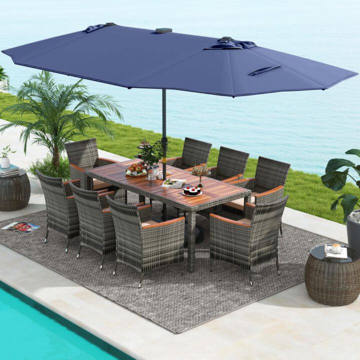Hivvago 11 Pieces Patio Dining Set with 15 Feet Double-Sided Patio Umbrella Base Included