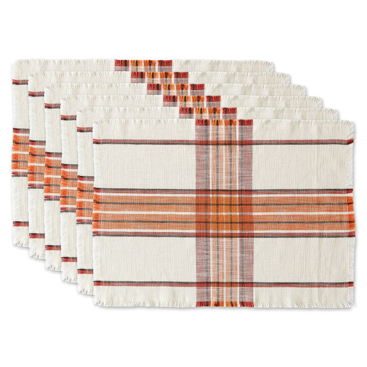 Set of 6 Orange Pumpkin Spice Plaid Rectangular Placemats 19"