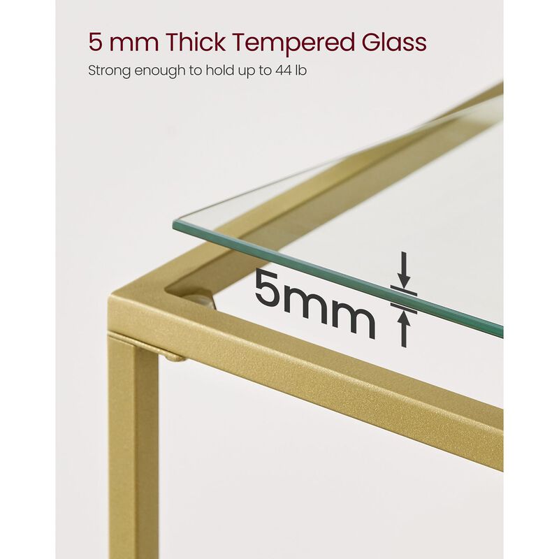 Modern Console Table with Tempered Glass & Metal Frame - Gold, 2 Shelves