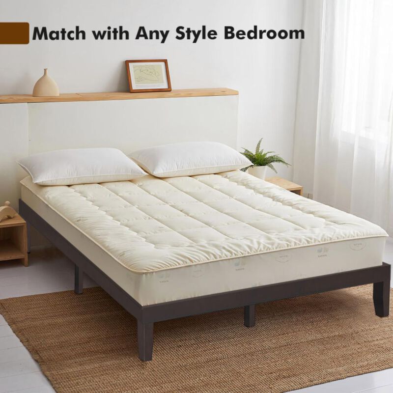 Hivvago 14 Inch King Size Rubber Wood Platform Bed Frame with Wood Slat Support