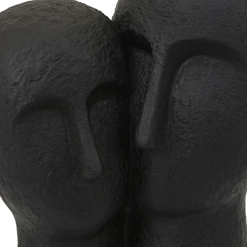 Kenny Outdoor Double Head Sculpture, Black Finished Resin, 12 Inch - Benzara