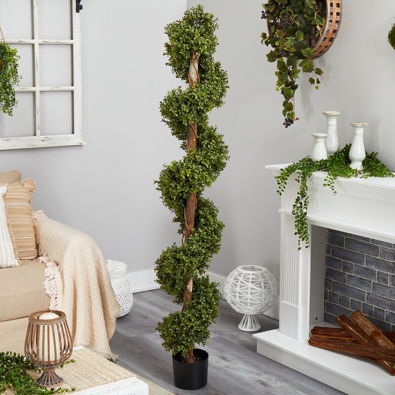 Hivvago 6 Feet Boxwood Spiral Topiary Artificial Tree