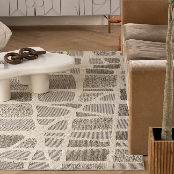 Hogar Abstract Modern Grey Cream Indoor Outdoor Jute Area Rug