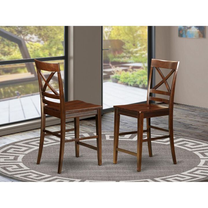 Quincy Counter Height Stools With X-Back in Mahogany Finish, Set of 2
