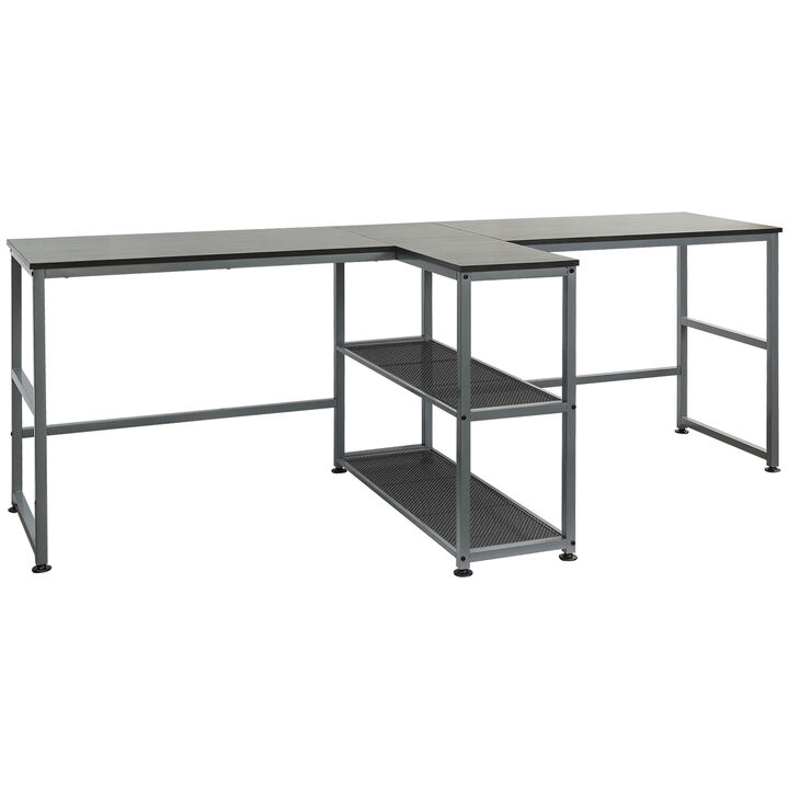 HOMCOM 83" Two Person Computer Desk with 2 Storage Shelves, Double Desk Workstation with Book Shelf, Long Desk Table for Home Office, Black