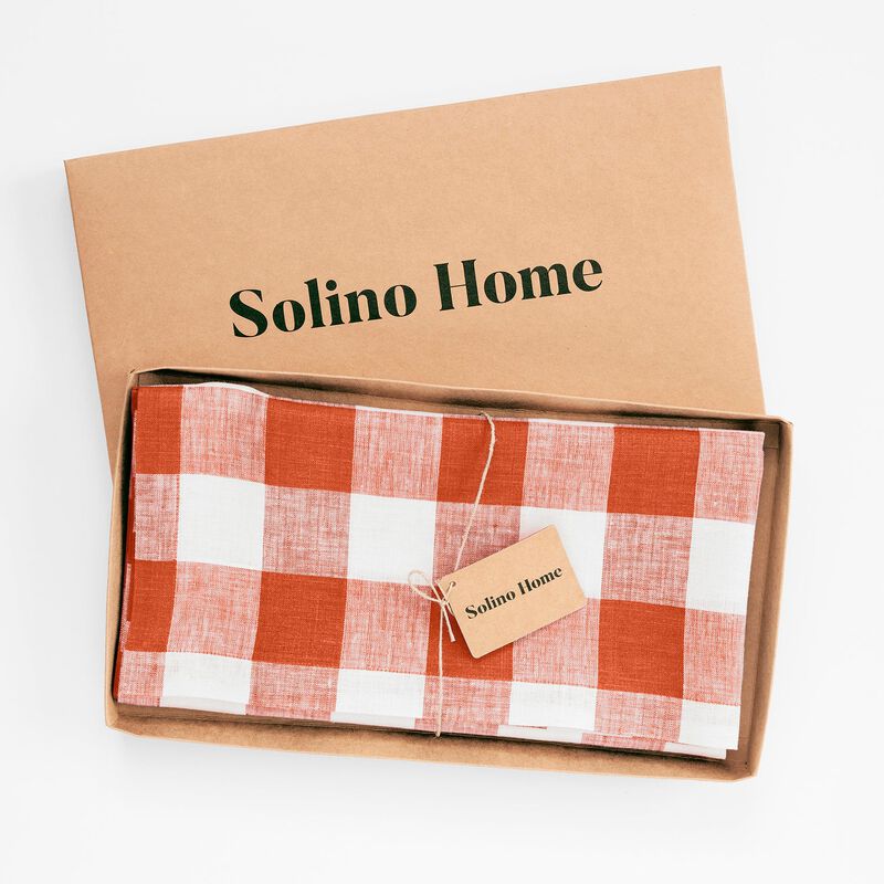 Solino Home 100% Pure Linen Table Throw 52 x 52 Inch | Buffalo Check